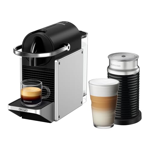 Nespresso De'Longhi Pixie EN127.S Kaffekapselmaschine, zwei Direktwahltasten, ECO-Modus, kompaktes Design, 19 Bar Drucksystem, 1260W, Silber/Schwarz