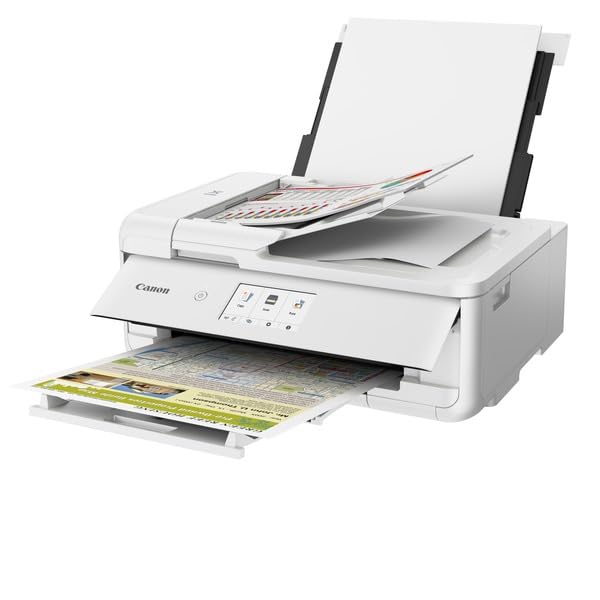 Canon PIXMA TS9551Ca Drucker Farbtintenstrahl Multifunktionsgerät DIN A4 A3 (Drucker A3, Scanner, Kopierer, 5 Separate Tinten, WLAN, LAN, Print App, 2 Papierzuführungen, Duplexdruck) weiß