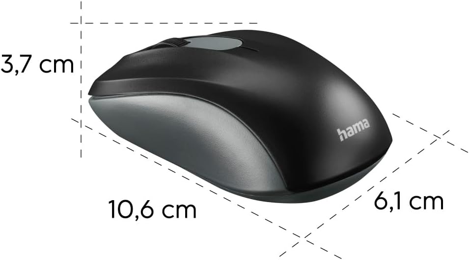 Hama kabellose Maus für Links- und Rechtshänder (3 Tasten, 2,4 Ghz, mit USB-Nanoempfänger, 1600 dpi, optische Maus, für Notebook und PC) anthrazit / schwarz