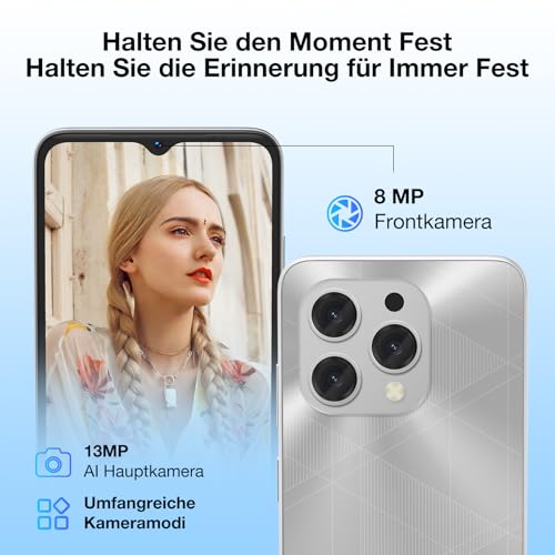 DOOGEE N55 Plus (20GB+128GB) Smartphone Ohne Vertrag Android 14 6.56" HD+ IPS Octa Core Hndy Ohne Vertrag, 5150mAh, 13MP+8MP, Dual SIM 4G Handy Günstig 5G WiFi Simlockfreie Handys, OTG, GPS, Face ID