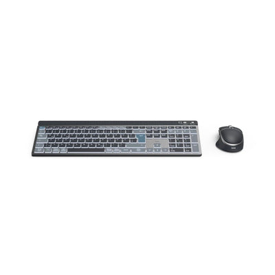 Hama Tastatur-Maus-Set kabellos WKM-750 (Multi-Device 1x Funk, 2X Bluetooth für PC, Laptop, Tablet, leise Tastatur LED, verstellbare Tippwinkel, FN-Lock, QWERTZ DE, ergonomische leise Maus) schwarz