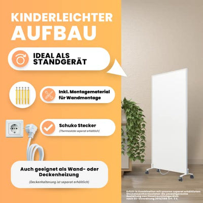 BR Bringer Infrarotheizung Standgerät - 1200 Watt - Energiesparend - Mobile Elektroheizung mit Standfüßen auf Rollen - 5 Jahre Garantie, TÜV - Deutsche Qualitätsmarke (weiß)