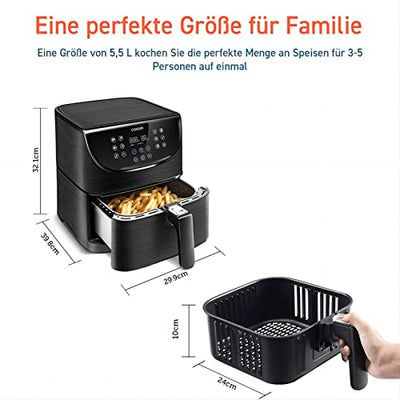 Friteuse à air chaud COSORI Airfryer, 11 en 1 Air Fryer XXL 5,5 L, Friteuse à air chaud avec rappel de secousse, 100 recettes, 55 pour cent d'économie d'énergie, paniers lavables au lave-vaisselle