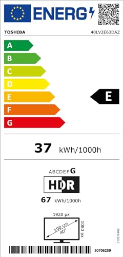 Téléviseur intelligent Toshiba 40LV2E63DAZ 40 pouces/VIDAA (Full HD, HDR, triple tuner, Bluetooth, Dolby Audio) [2024]