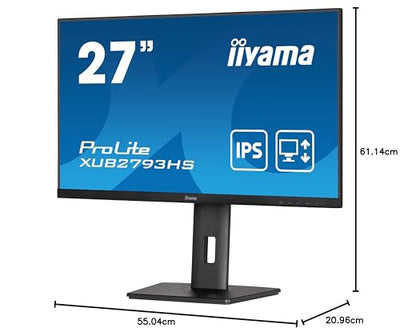 iiyama Prolite XUB2793HS-B6 68,6cm 27" IPS LED-Monitor Full-HD 100Hz HDMI DP Höhenverstellung Pivot FreeSync Slim-Line schwarz