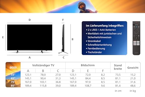 Philips Ambilight The Xtra 55PML9009 4K Quantum Dot MiniLED Smart TV - 55-Zoll Display mit P5 Perfect Picture Engine Ultra HD, Titan OS, Dolby Vision und Dolby Atmos Sound - Anthrazitgrau