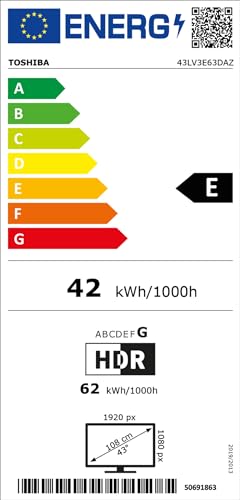 Téléviseur Toshiba 43LV3E63DAZ 43 pouces/VIDAA Smart TV (Full HD, HDR, triple tuner, Bluetooth, Dolby Audio)