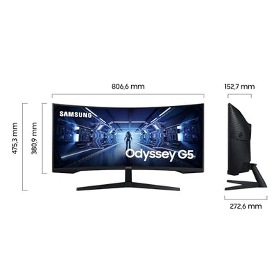 Moniteur de jeu Samsung G5 C34G55TWWP, 34 pouces, panneau VA, résolution UWQHD, AMD FreeSync Premium, courbure 1000R, taux de rafraîchissement de 165 Hz, temps de réponse de 1 ms (MPRT), noir