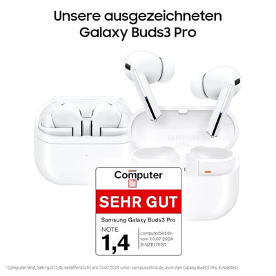 Samsung Galaxy Buds3 Pro Kabellose Bluetooth-Kopfhörer, Active Noise Cancelling (ANC), Adaptive Geräuschunterdrückung, 360 Audio, In-Ear-Kopfhörer mit Hi-Fi-Sound, White, Inkl. Anymode Clear Cover