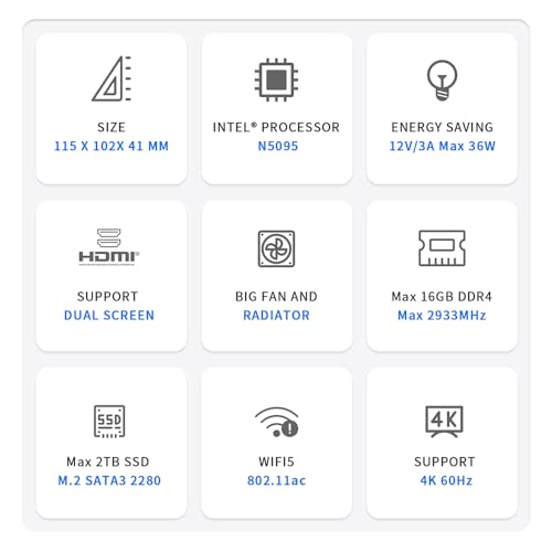 Beelink Intel Mini PC, Mini S mit N5095 Prozessor (bis zu 2.9GHz), 8GB DDR4 128GB SSD, WiFi5 BT4.0 Dual HDMI, USB3.0, Mini Desktop Computer Wi11
