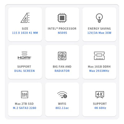 Beelink Intel Mini PC, Mini S mit N5095 Prozessor (bis zu 2.9GHz), 8GB DDR4 128GB SSD, WiFi5 BT4.0 Dual HDMI, USB3.0, Mini Desktop Computer Wi11