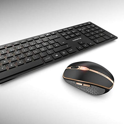 CHERRY DW 9000 SLIM, Kabelloses Tastatur- und Maus-Set, EU-Layout (QWERTY), Bluetooth & 2,4 GHz Funk, Leise Tasten, Wiederaufladbar, Schwarz-Bronze