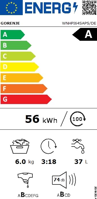 Gorenje WNHPI64SAPS/DE Waschmaschine mit Dampffunktion / 6 kg / 1400 U/Min / 15 Programme/AquaStop/Inverter PowerDrive Motor/Edelstahltrommel/Kindersicherung/EEK A/weiß