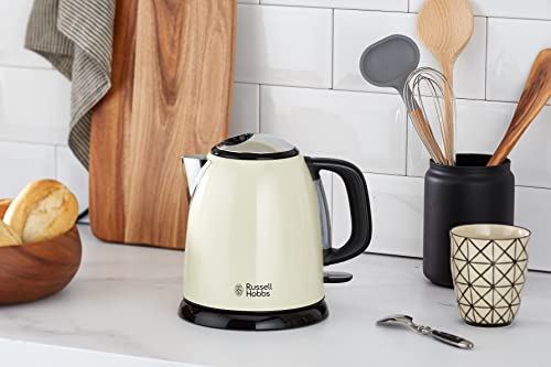 Russell Hobbs Wasserkocher [1,0l] Colours+ Edelstahl Creme (2400W, Schnellkochfunktion, herausnehmbarer Kalkfilter, außenliegende Wasserstandsanzeige,kleiner Reisewasserkocher)Teekocher 24994-70