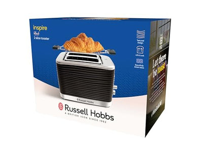 Grille-pain Russell Hobbs [pour 2 tranches] Inspire Black avec structure brillante de haute qualité (fentes de toast extra larges, y compris grille à pain, 6 niveaux de brunissage + fonction décongélation et réchauffage) 24371-56