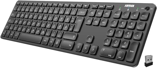 Arteck Kabellose Tastatur, Deutsches QWERTZ Layout wiederaufladbare USB Anschluss 2,4 GHz Kabellos Tastatur mit Multimedia-Tasten, Kompatibel mit PC, Computer, Notebook, Laptop, Windows 11, 10, 8