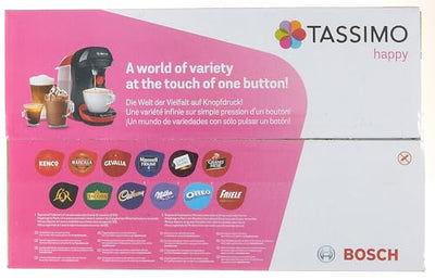 Bosch Tassimo Happy Kapselmaschine TAS1003 Kaffeemaschine by, 70 Getränke, vollautomatisch, geeignet für alle Tassen, platzsparend, 1400 W, rot