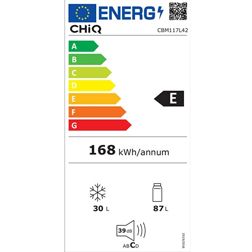 CHIQ Freistehender Kühlschrank mit Gefrierfach | Kühl-Gefrierkombination 114 cm Höhe, 47 cm Breit, 117L| 4 Sterne Gefrieren -24℃ | LED Litcht | Dunkler Edelstahl Look, for Eigentumswohnungen