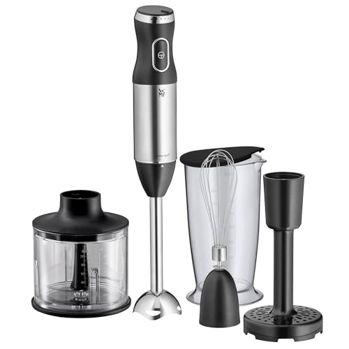 WMF Kult X Stabmixer Set 5-teilig, Pürierstab, Schneebesen, Stampfer, Zerkleinerer, 600 Watt, Zauberstab inkl. 700ml Mixbehälter, edelstahl matt