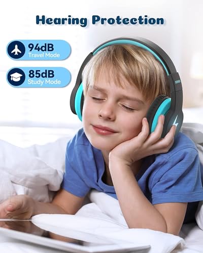 Bluetooth Kopfhörer Kinder, kabellose Bluetooth Kinderkopfhörer Over Ear mit 85dB/94dB Lautstärkebegrenzung, 45H Spielzeit, 3 Lightning-Modi, eingebautes Mikrofon Kopfhörer für Handy Tablet Schule