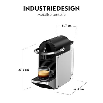 Nespresso De'Longhi Pixie EN127.S Kaffekapselmaschine, zwei Direktwahltasten, ECO-Modus, kompaktes Design, 19 Bar Drucksystem, 1260W, Silber/Schwarz