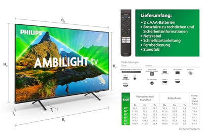 Philips Ambilight 50PUS8309 4K LED Smart TV - 50-Zoll Display mit Pixel-präziser Ultra HD, Titan OS Plattform und Dolby Atmos-Klang - Funktioniert mit Alexa und Google Sprachassistent – Matt Schwarz