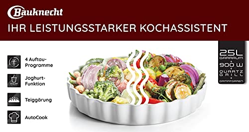 Bauknecht MW 254 SM Grill-Mikrowelle Kombination/ Dampfgarfunktion inkl. Dampfgarbehälter/ 900 W/ 25 L Garraum/ Quartz 1050 W/ AutoClean/ Schmelz-Funktion/ Warmhalte-Funktion