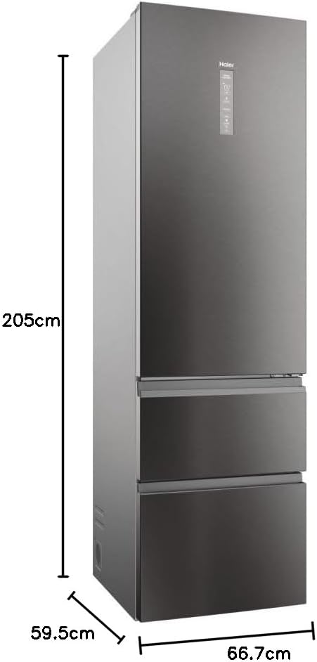 Haier 3D 60 SERIE 5 HTW5620CNMP Kühl-Gefrierkombination/Total No Frost/Smart hON-App/HumidityZone/XXL Nutzinhalt/Leise nur 35 db(A) / Dark Inox