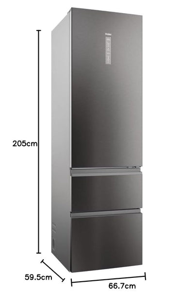 Haier 3D 60 SERIE 5 HTW5620CNMP Kühl-Gefrierkombination/Total No Frost/Smart hON-App/HumidityZone/XXL Nutzinhalt/Leise nur 35 db(A) / Dark Inox