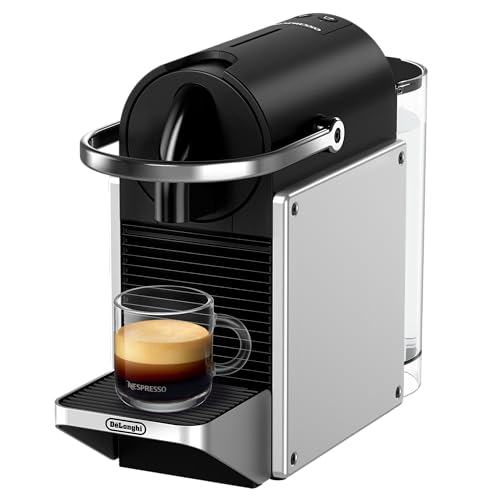 Nespresso De'Longhi Pixie EN127.S Kaffekapselmaschine, zwei Direktwahltasten, ECO-Modus, kompaktes Design, 19 Bar Drucksystem, 1260W, Silber/Schwarz