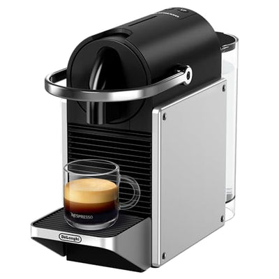 Nespresso De'Longhi Pixie EN127.S Kaffekapselmaschine, zwei Direktwahltasten, ECO-Modus, kompaktes Design, 19 Bar Drucksystem, 1260W, Silber/Schwarz