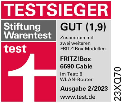 AVM FRITZ!Box 6690 Cable (DOCSIS 3.1-Kabel-Modem, 4x4 Wi-Fi 6 (WLAN AX) mit 4.800 MBit/s (5 GHz) + 1.200 MBit/s (2,4 GHz), 1x 2,5-Gigabit-LAN-Anschluss, USB 3.0, DECT)