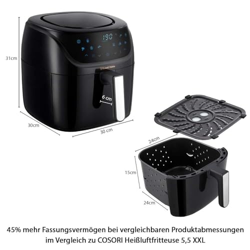 Friteuse à air chaud Russell Hobbs XXL 8L Rapid AirFryer [boîtier compact, 7 fonctions de cuisson, 10 programmes] SatisFry (lavable au lave-vaisselle, max 220°C, friteuse sans huile, grillades, pâtisserie, rôtissage) 27170-56