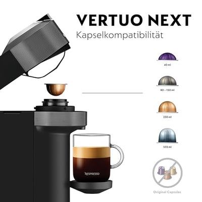 Nespresso De'Longhi ENV 120.GY Vertuo Next Kaffeekapselmaschine, 1500W , 1.1 L, 42.9 x 14.2 x 31.9 cm, grau