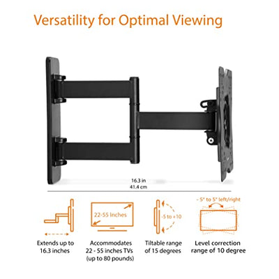 Support TV/support mural Amazon Basics, pivotant, inclinable, pour téléviseurs ou moniteurs à écran plat et incurvé de 26 à 55 pouces jusqu'à 36 kg, max. VESA 400 x 400 mm, noir