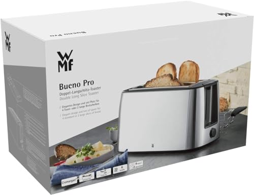 WMF Bueno Pro Toaster Langschlitz 4 Scheiben mit Brötchenaufsatz, XXL Toast, Aufknusper-Funktion, 6 Bräunungsstufen, 1550W, Toaster edelstahl matt