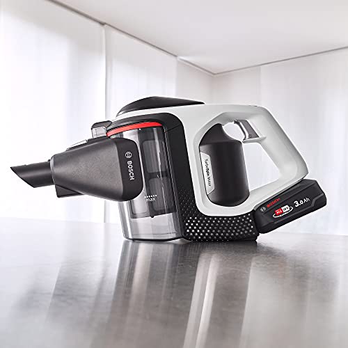 Bosch Akku-Staubsauger Unlimited Gen2 Serie 8 BKS8214W, beutellos, bis 45 Min Laufzeit, austauschbarer Akku, LED-Beleuchtung, automatische Anpassung an alle Bodenarten, XXL-Polsterdüse, weiß