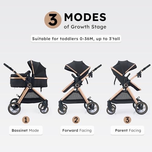 Accombe 2-in-1-Baby-Kinderwagen, umwandelbarer Stubenwagen für Säuglinge und Neugeborene 0-36 Monate