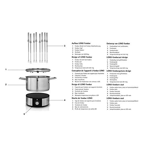 Service à fondue WMF Lono pour 8 personnes, fondue électrique, 1400 W, contrôle de la température, support de fourchette, marmite à induction 1,2 l, marmite, acier inoxydable mat