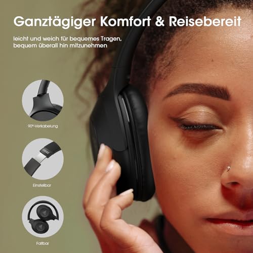 DOQAUS Kopfhörer Kabellos Bluetooth, 70Std Spielzeit Bluetooth Kopfhörer Over Ear, Bluetooth 5.3 Kpfhörer mit Kabel, 3 EQ-Modi, Kabellos Faltbare HiFi-Stereo Kopfhörer für Reisen/Telefon/PC(Schwarz)