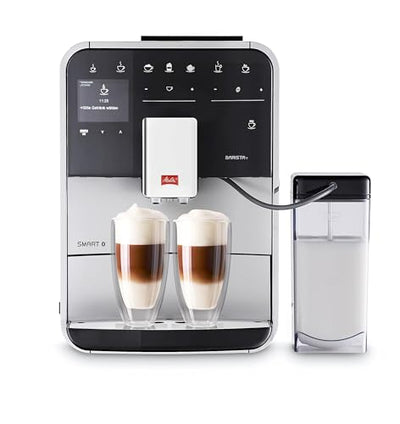 Melitta Barista T Smart - Kaffeevollautomat mit Milchsystem, Kaffeemaschine mit Mahlwerk, für z. B. Cappuccino oder Espresso, App Steuerung möglich, silber/schwarz