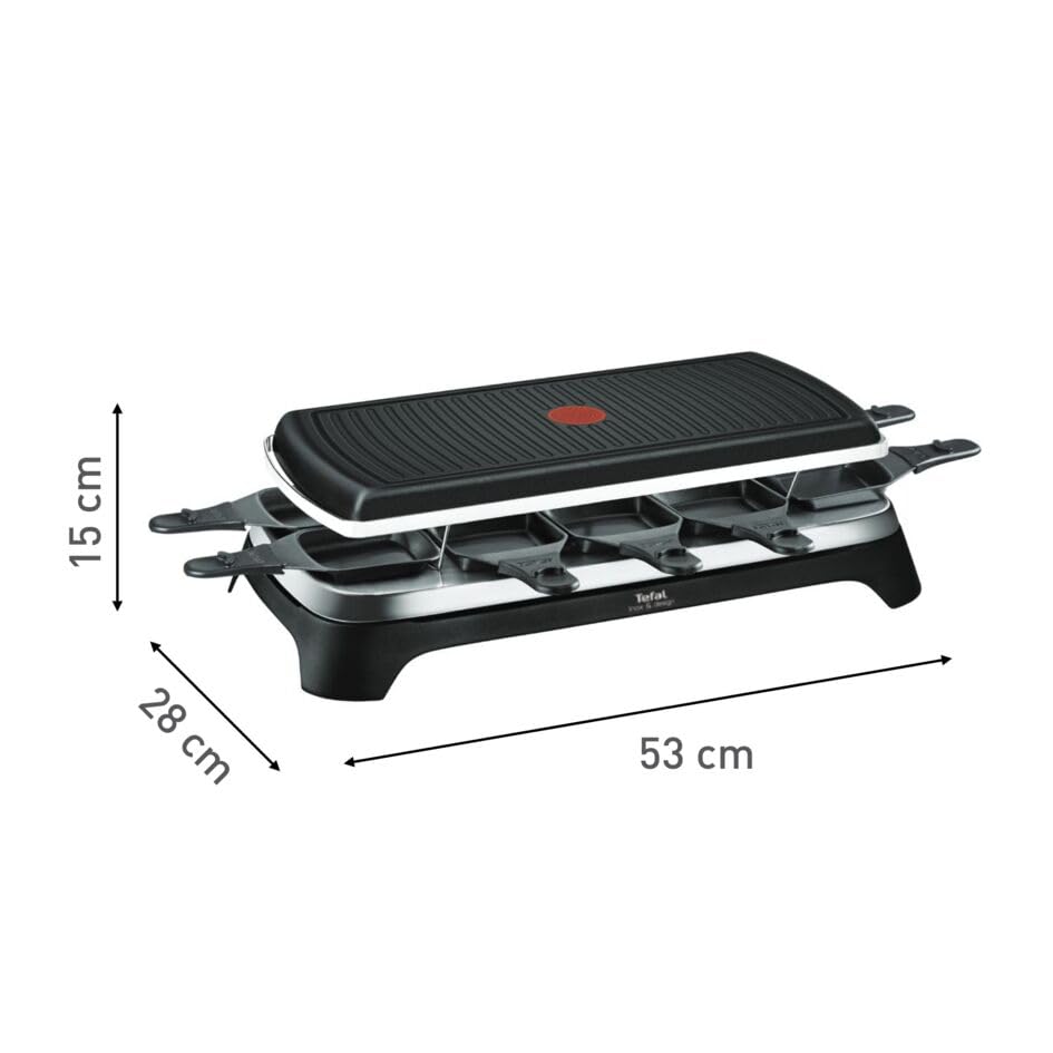 Tefal Raclette Ambiance RE4588 | für 10 Personen, inklusive Tischgrill-Funktion | Grillplatte antihaftbeschichtet + spülmaschinengeeignet | 2 Meter langes abnehmbares Kabel | Schwarz/Edelstahl | 1350W