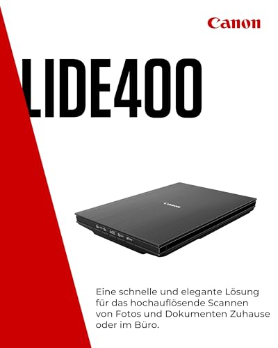 Canon Lide 400 Scanner (A4-Flachbett, CIS Sensor, 4,800 x 4,800 DPI, USB-Stromversorgung, 5 Scan-Buttons, Halter für senkrechte Aufstellung) schwarz