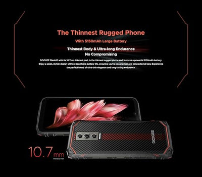 DOOGEE Blade 10 Smartphone ohne Vertrag, 9GB + 128GB, 5150mAh Akku, 11mm Thin Simlockfreie Handys, Robustes 4G, 16MP Kamera + 8MP Outdoor Handy, Android 14, 6.56 Zoll, NFC Rot