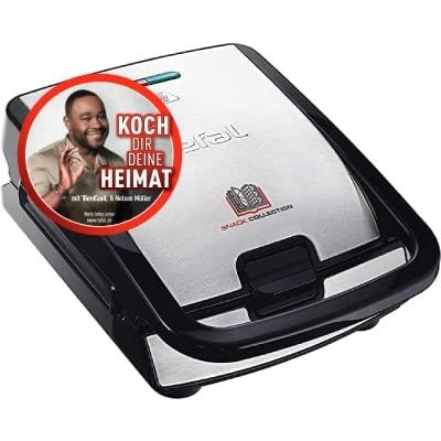 Tefal Snack Collection 4-er Set SW854D | Kombigerät | Inklusive 4 antihaftbeschichter Plattensets | Spülmaschinengeeignet | Panini, Waffeln, Sandwich, süße Küchlein | 700W |Schwarz/Edelstahl