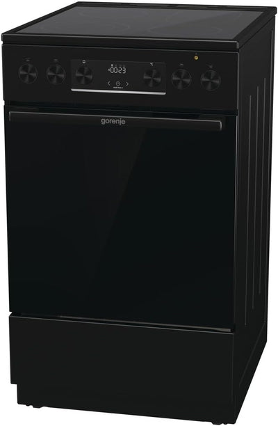 Gorenje GECS5C70BPA Elektro-Standherd mit Glaskeramik-Kochfeld /50cm/70 Liter/GentleClose/Schnellaufheizung/AirFry/ExtraSteam/Teleskopauszüge/AquaClean/schwarz