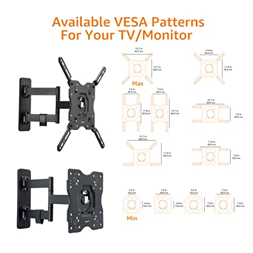 Support TV/support mural Amazon Basics, pivotant, inclinable, pour téléviseurs ou moniteurs à écran plat et incurvé de 26 à 55 pouces jusqu'à 36 kg, max. VESA 400 x 400 mm, noir