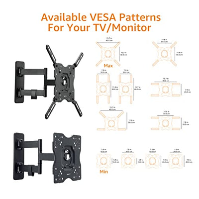 Support TV/support mural Amazon Basics, pivotant, inclinable, pour téléviseurs ou moniteurs à écran plat et incurvé de 26 à 55 pouces jusqu'à 36 kg, max. VESA 400 x 400 mm, noir