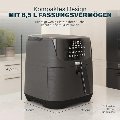 Princess Digitale Heißluftfritteuse – 6,5 L – mit herausnehmbarer Trennwand – 60 Prozent weniger Energieverbrauch – Digitaler Touchscreen – 12 Programme – Ohne Öl – Schwarz – 182061