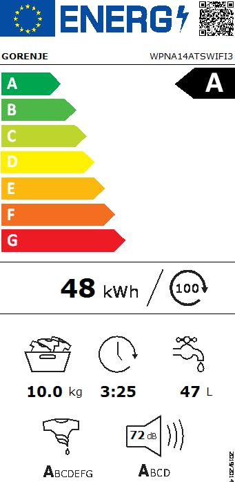 Gorenje WPNA 14 ATSWIFI3 Waschmaschine, 10kg, WiFi, EEK A, Made in Europe, Inverter PowerDrive Motor, 1400 U/min, 15 Programme, AquaStop, SteamTech, Schnellprogramm, weiß